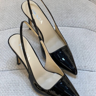 Prada Black Logo Slingback Pumps