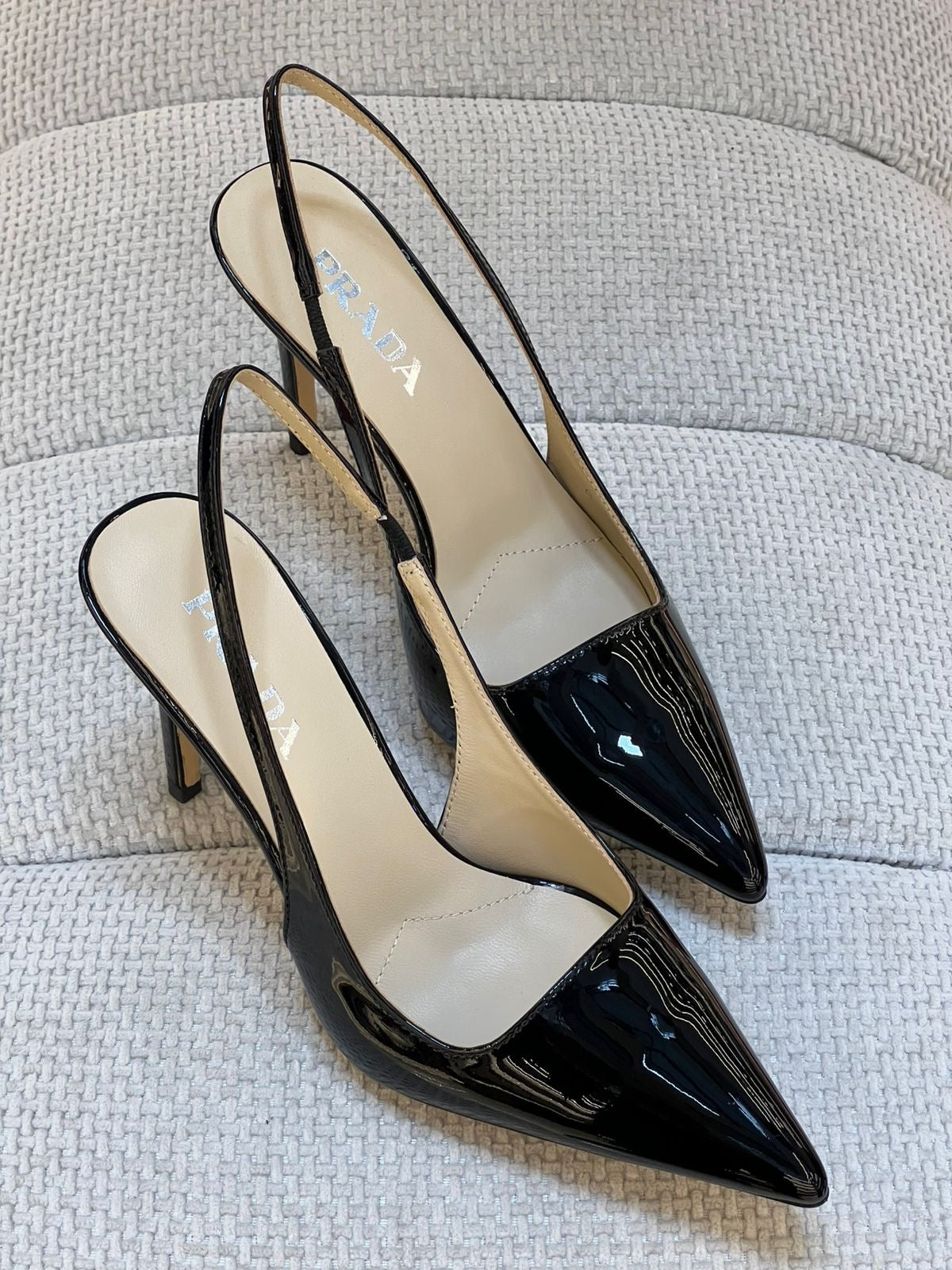 Prada Black Logo Slingback Pumps