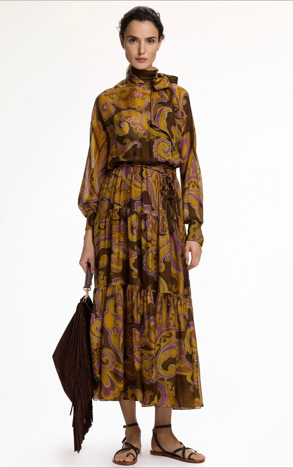 CH Paisley Print Silk Twill Dress brown/multicolor - Image 4