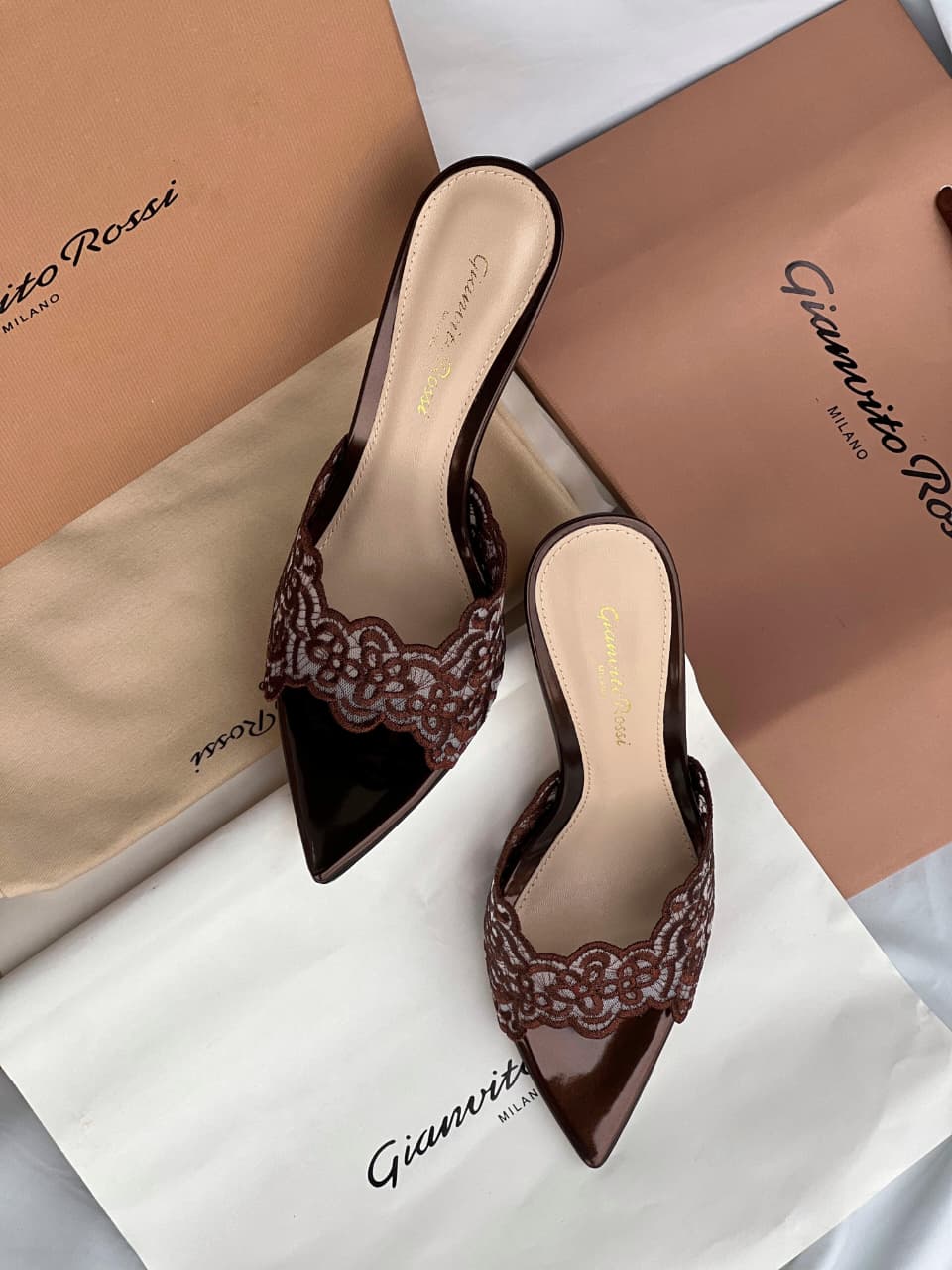 Gianvito Rossi Yvonne 85 Lace Mules - Image 2