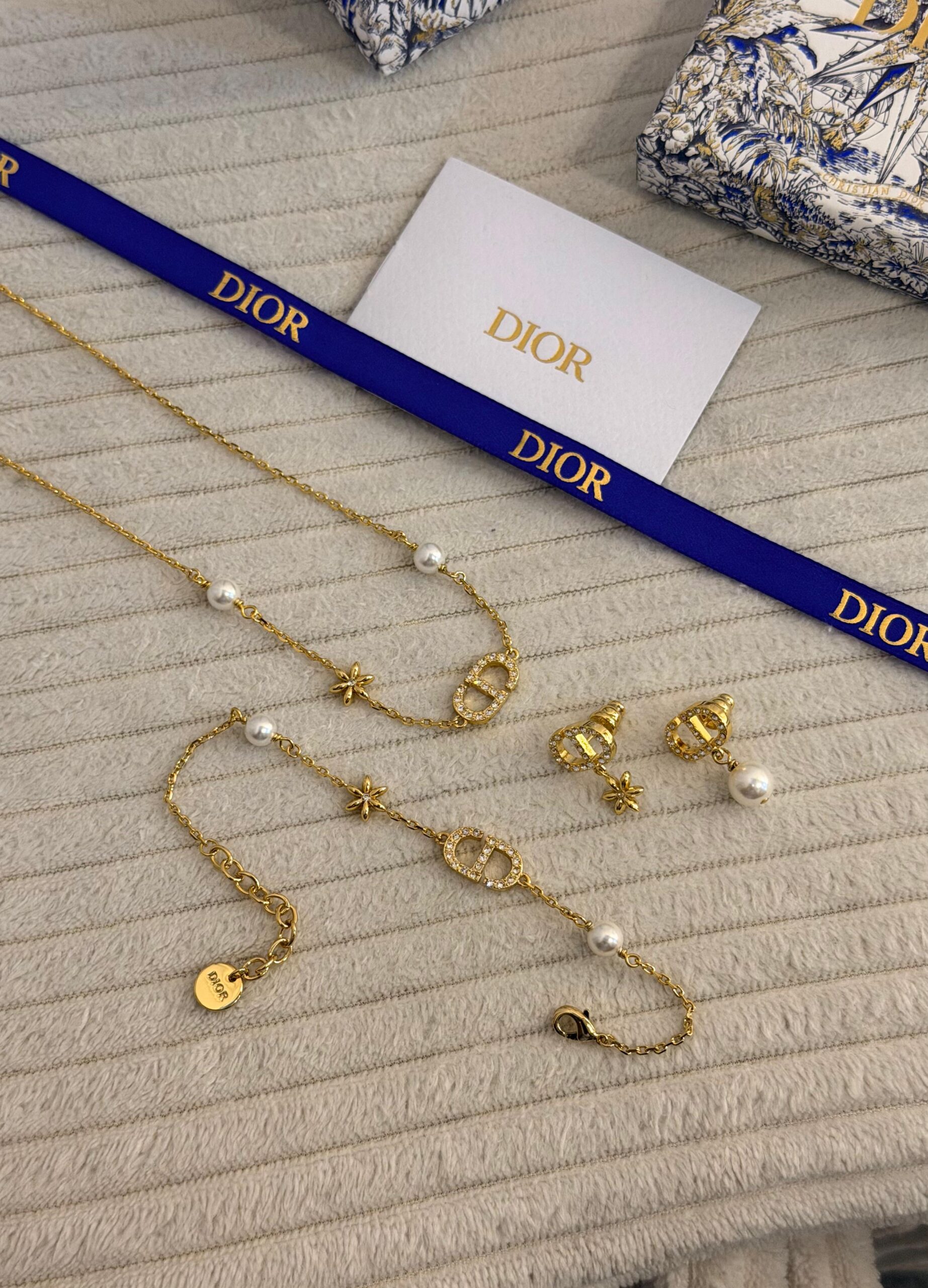 Dior Clair D Lunes Faux Pearl Gold Tone Set