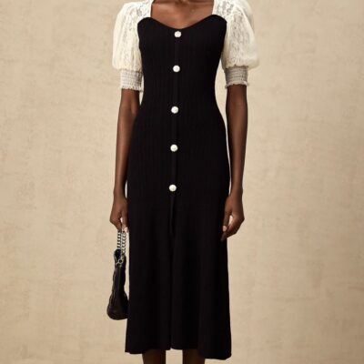 SANDRO Ribbed Midi Dress