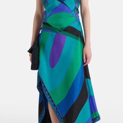 PUCCI Multi Silk Iride Print Asymmetric Midi Skirt