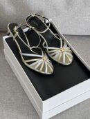 Celine Triumph Silver Gold Metallic Mid-Heel Sandal
