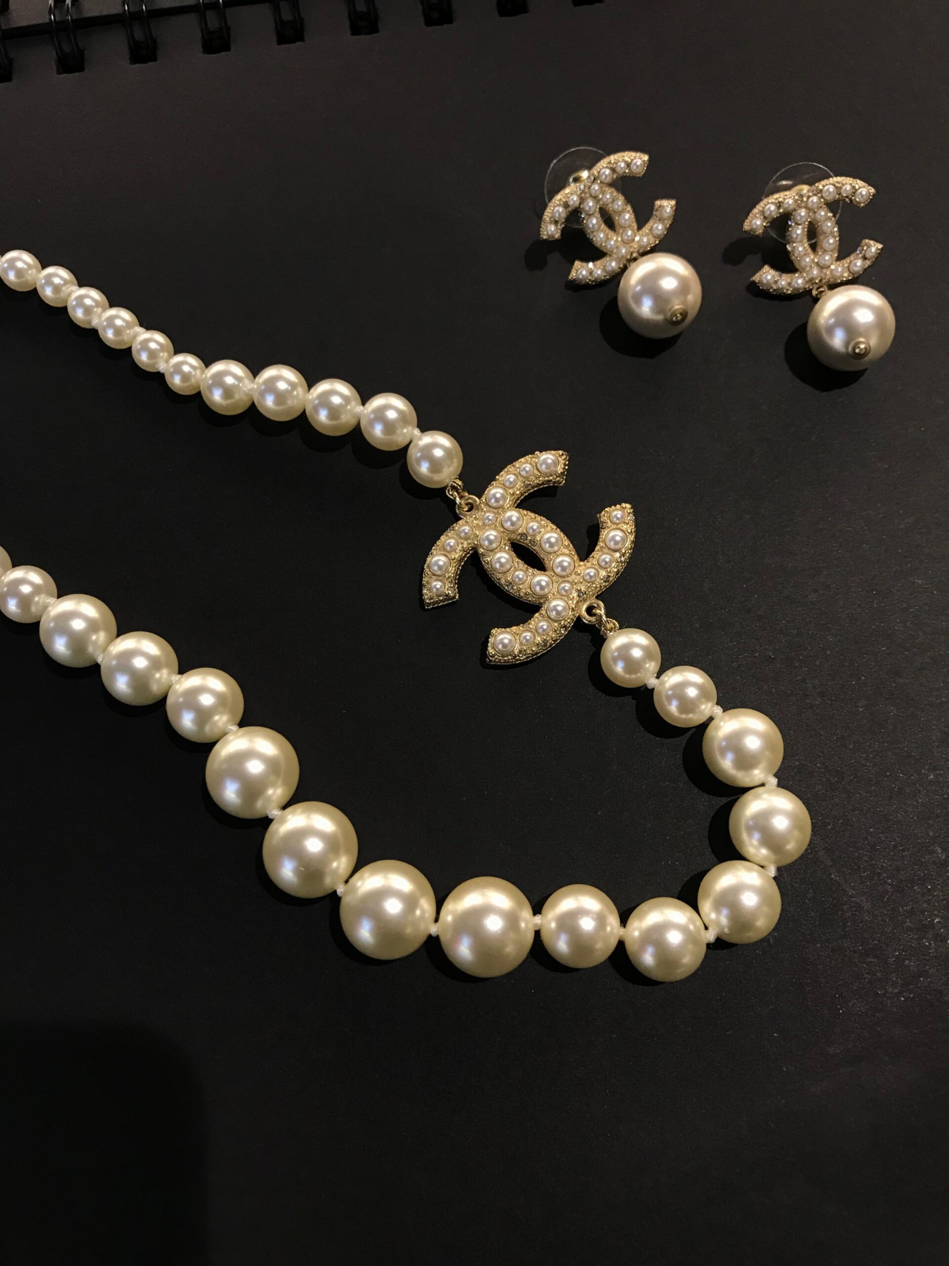 Chanel CC 100th Anniversary Faux Pearl Pendant & Earrings