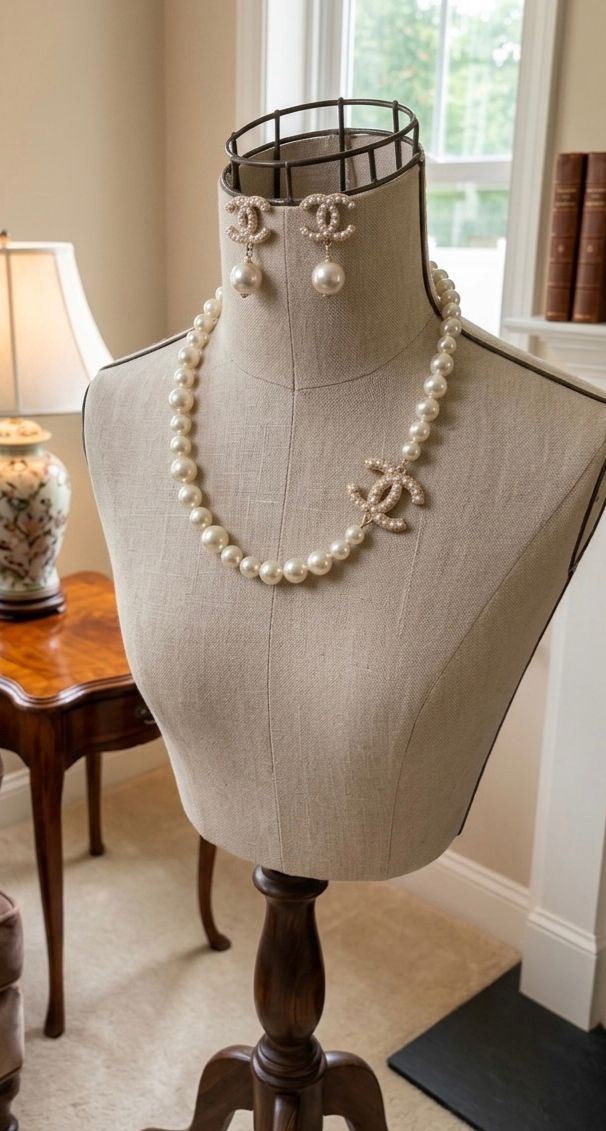 Chanel CC 100th Anniversary Faux Pearl Pendant & Earrings - Image 2