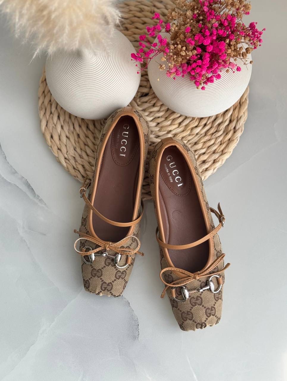 Buy Gucci Burgundy Horsebit Ballerina Flats - Image 3