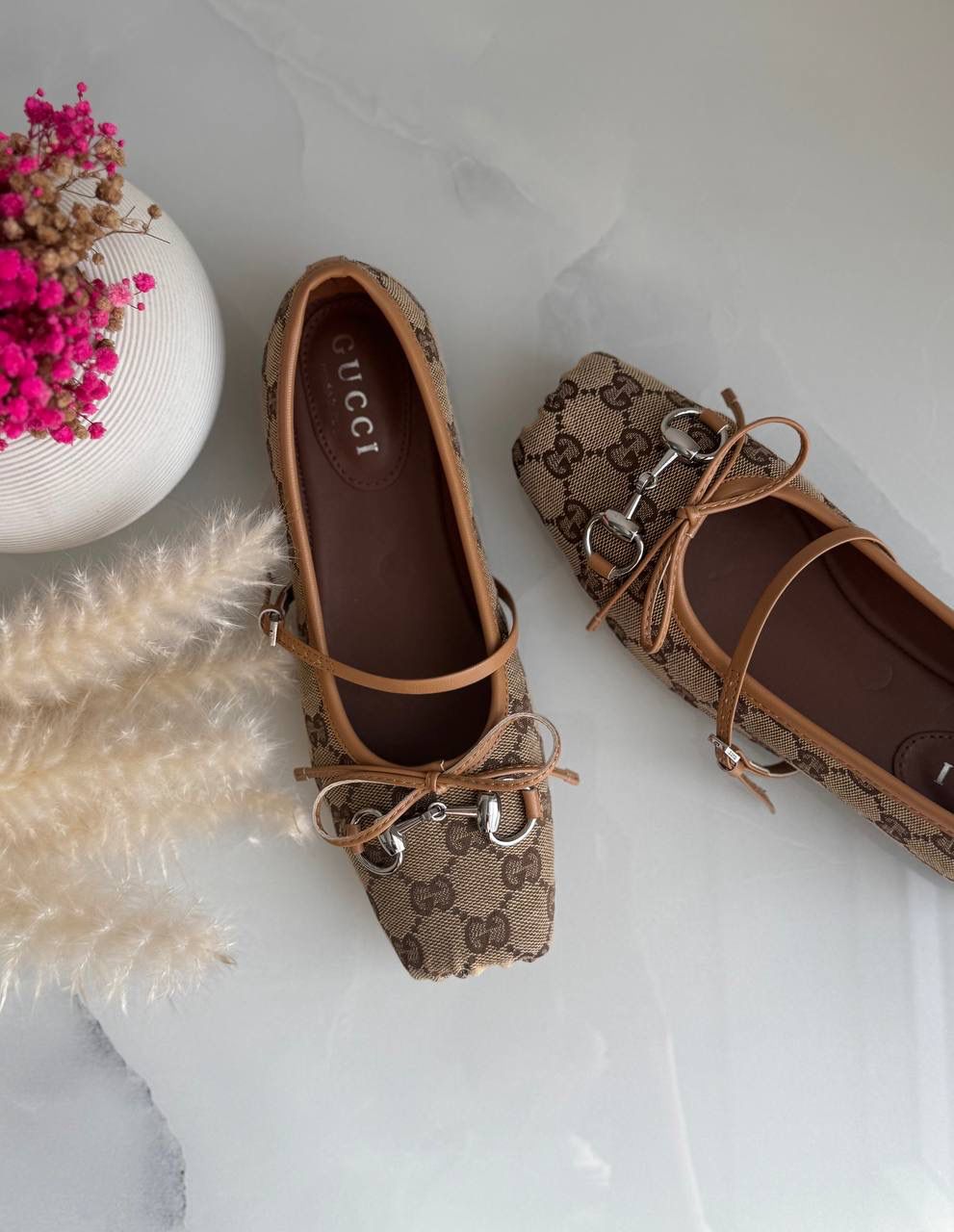 Buy Gucci Burgundy Horsebit Ballerina Flats - Image 16