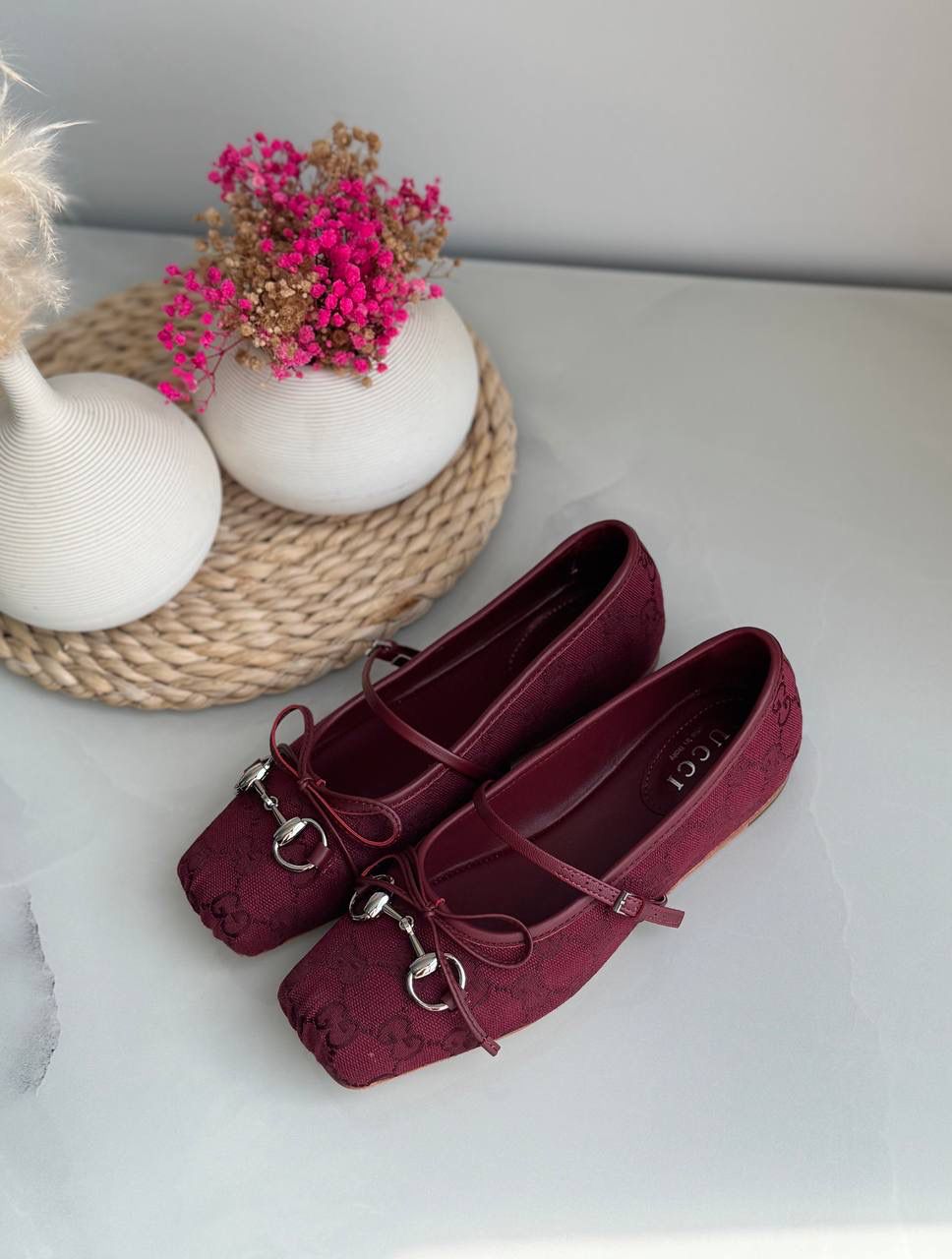 Buy Gucci Burgundy Horsebit Ballerina Flats - Image 13
