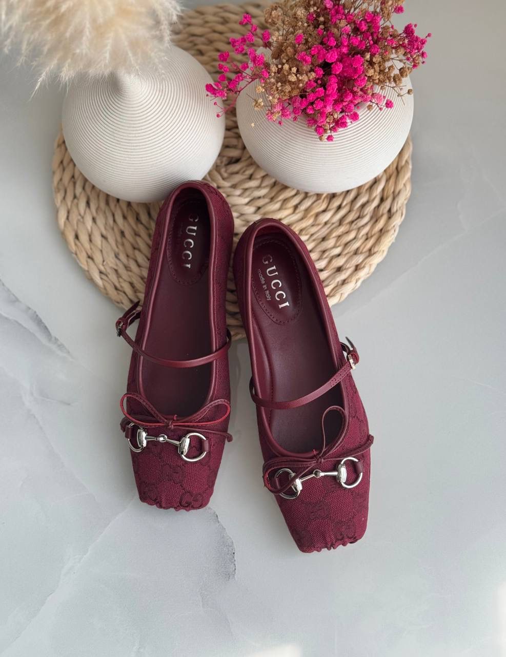 Buy Gucci Burgundy Horsebit Ballerina Flats - Image 12