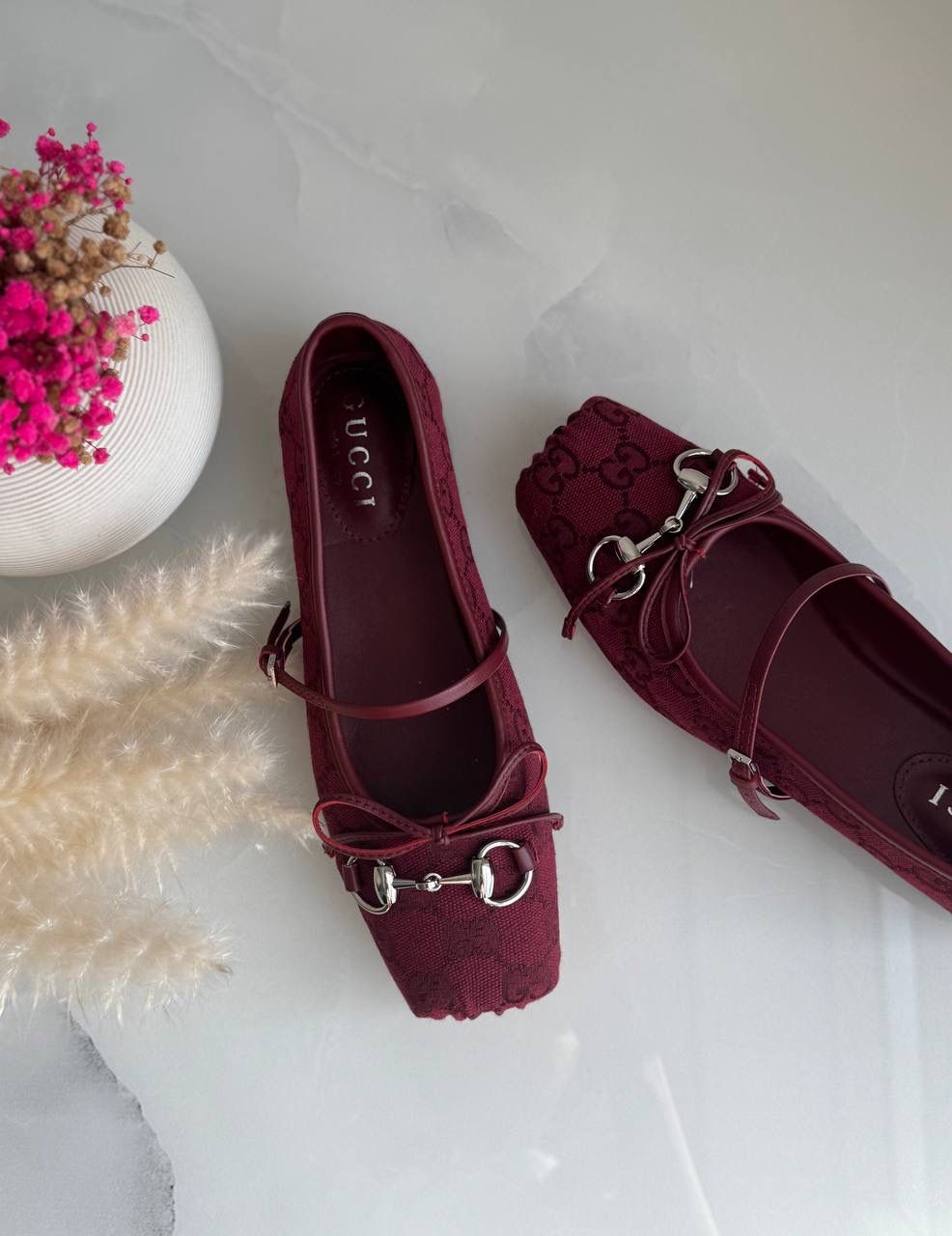 Buy Gucci Burgundy Horsebit Ballerina Flats - Image 11
