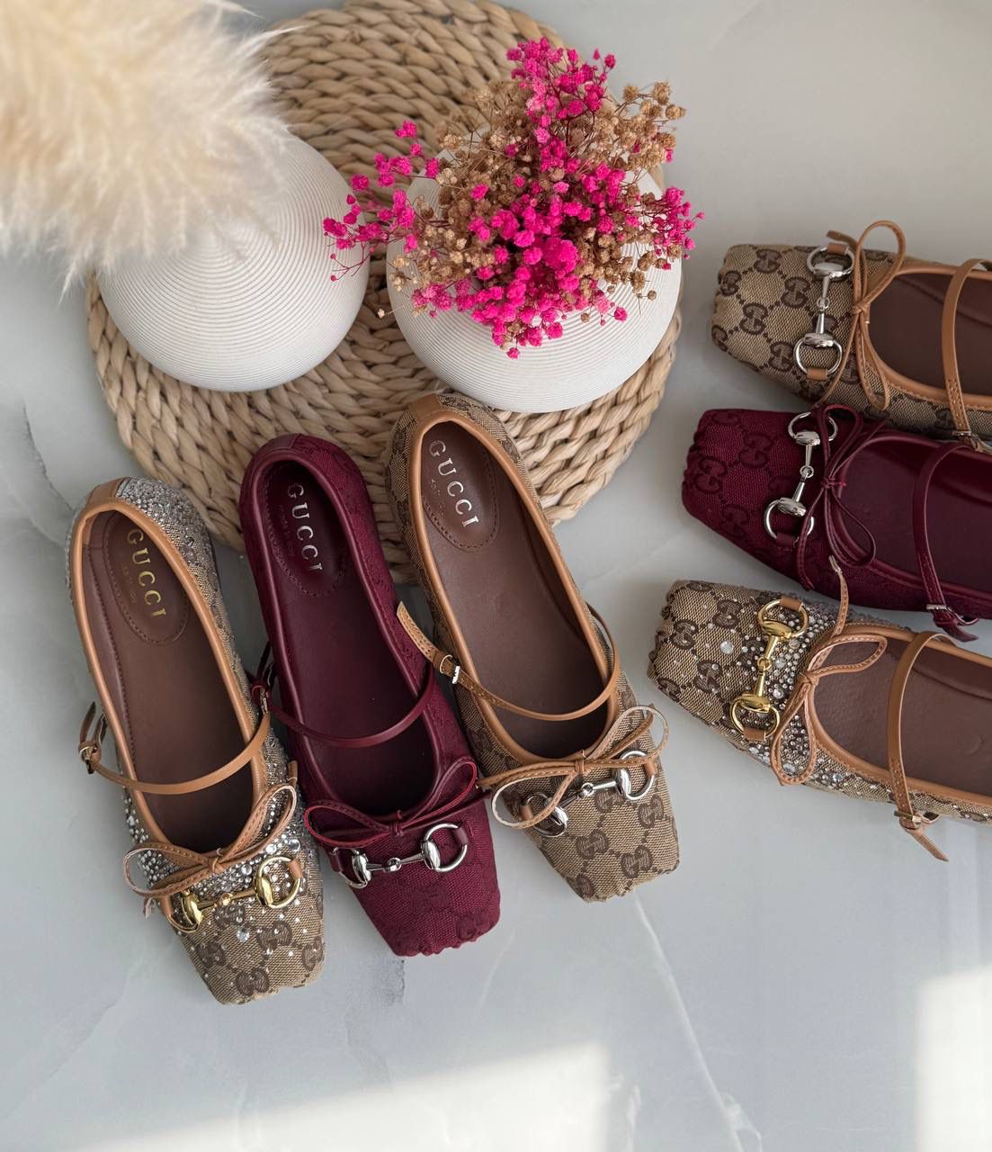 Buy Gucci Burgundy Horsebit Ballerina Flats - Image 10