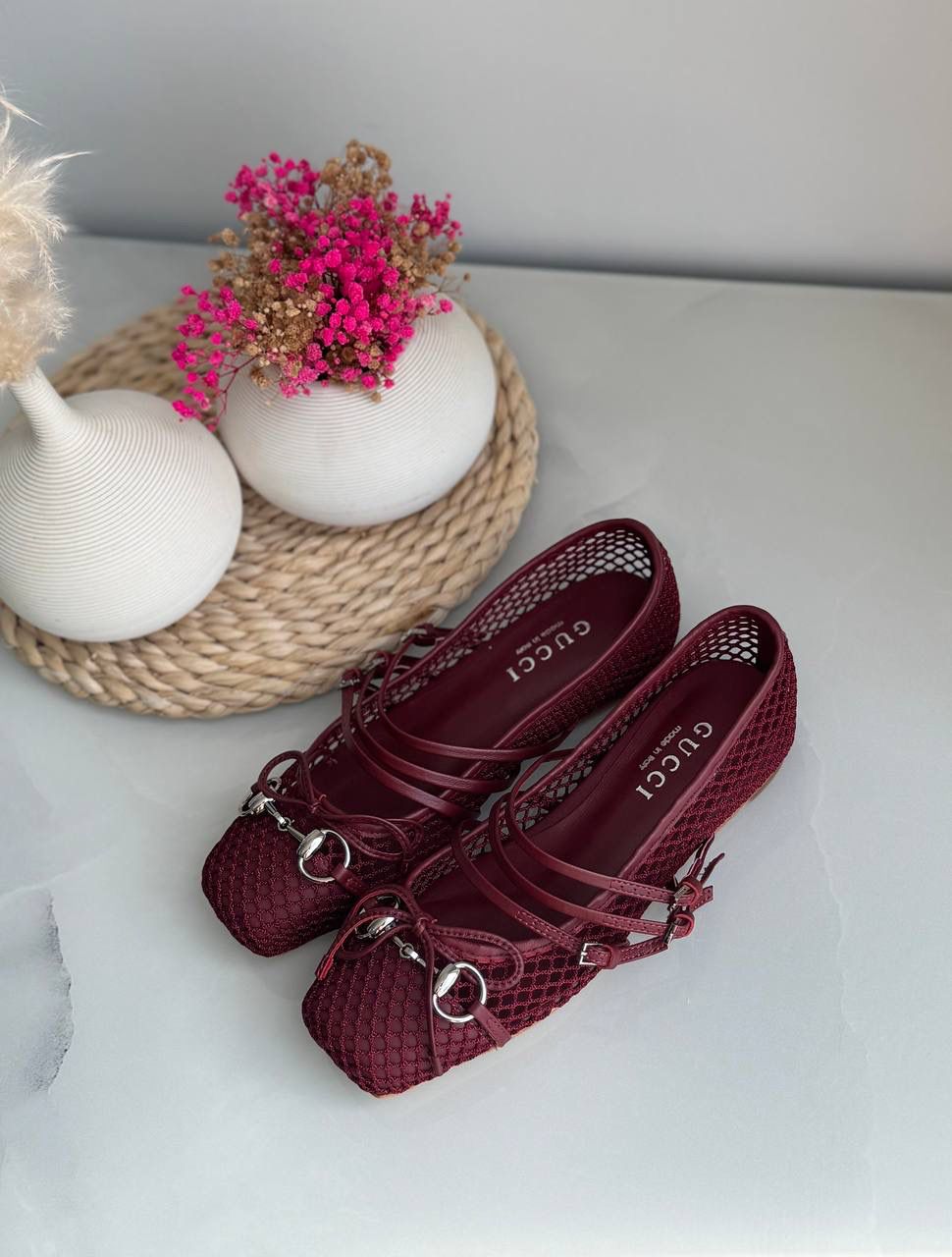 Buy Gucci Burgundy Horsebit Ballerina Flats - Image 7
