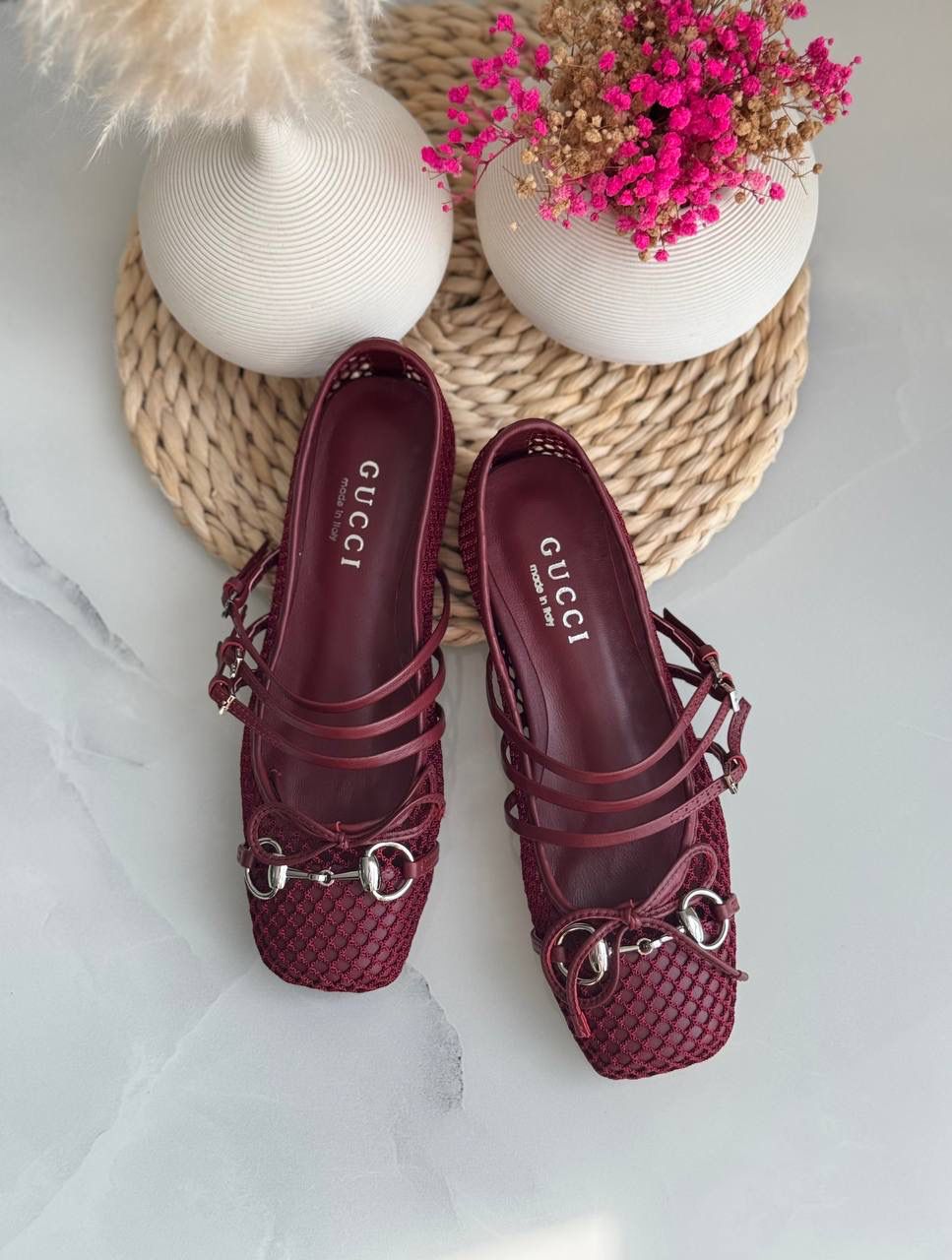 Buy Gucci Burgundy Horsebit Ballerina Flats - Image 6