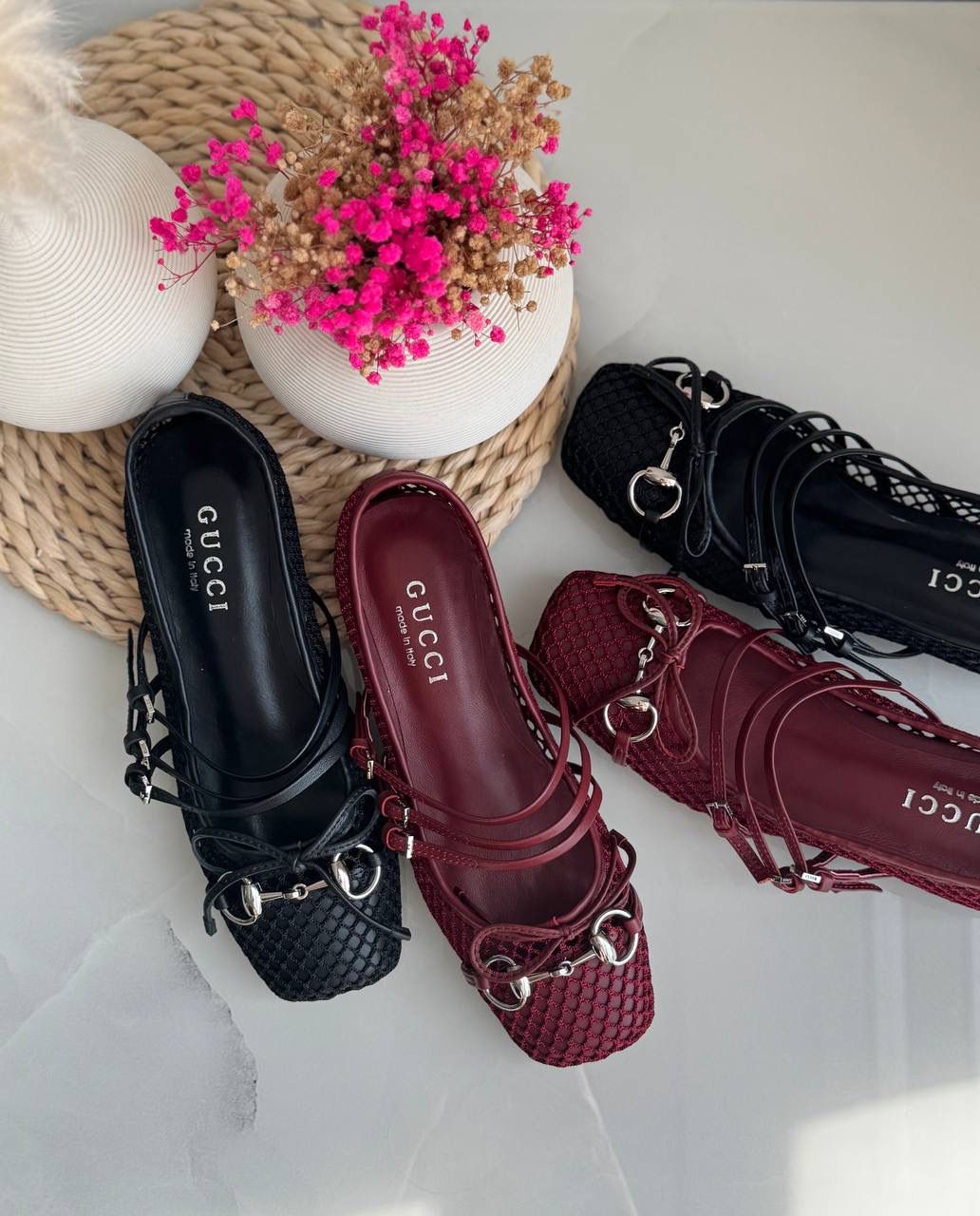 Buy Gucci Burgundy Horsebit Ballerina Flats - Image 4