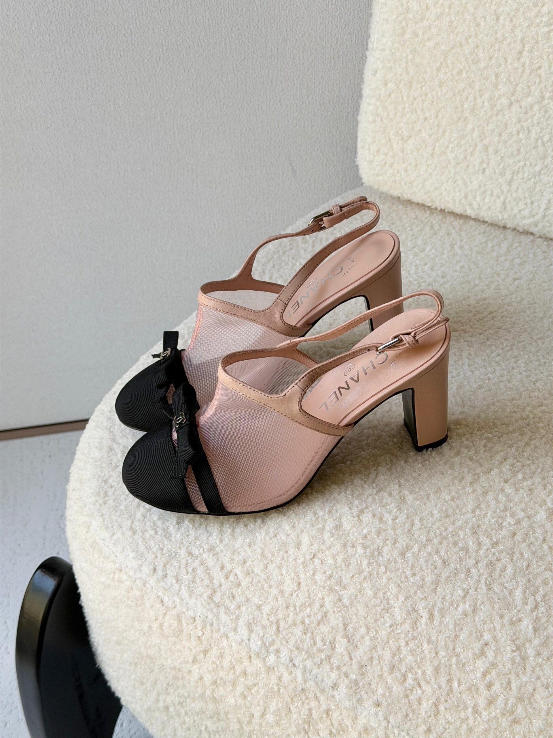 Chanel Heeled Slingbacks in Mesh and Grosgrain - Image 6