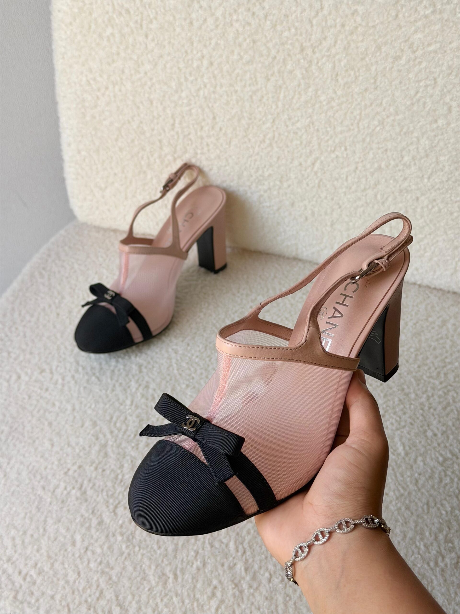 Chanel Heeled Slingbacks in Mesh and Grosgrain - Image 15