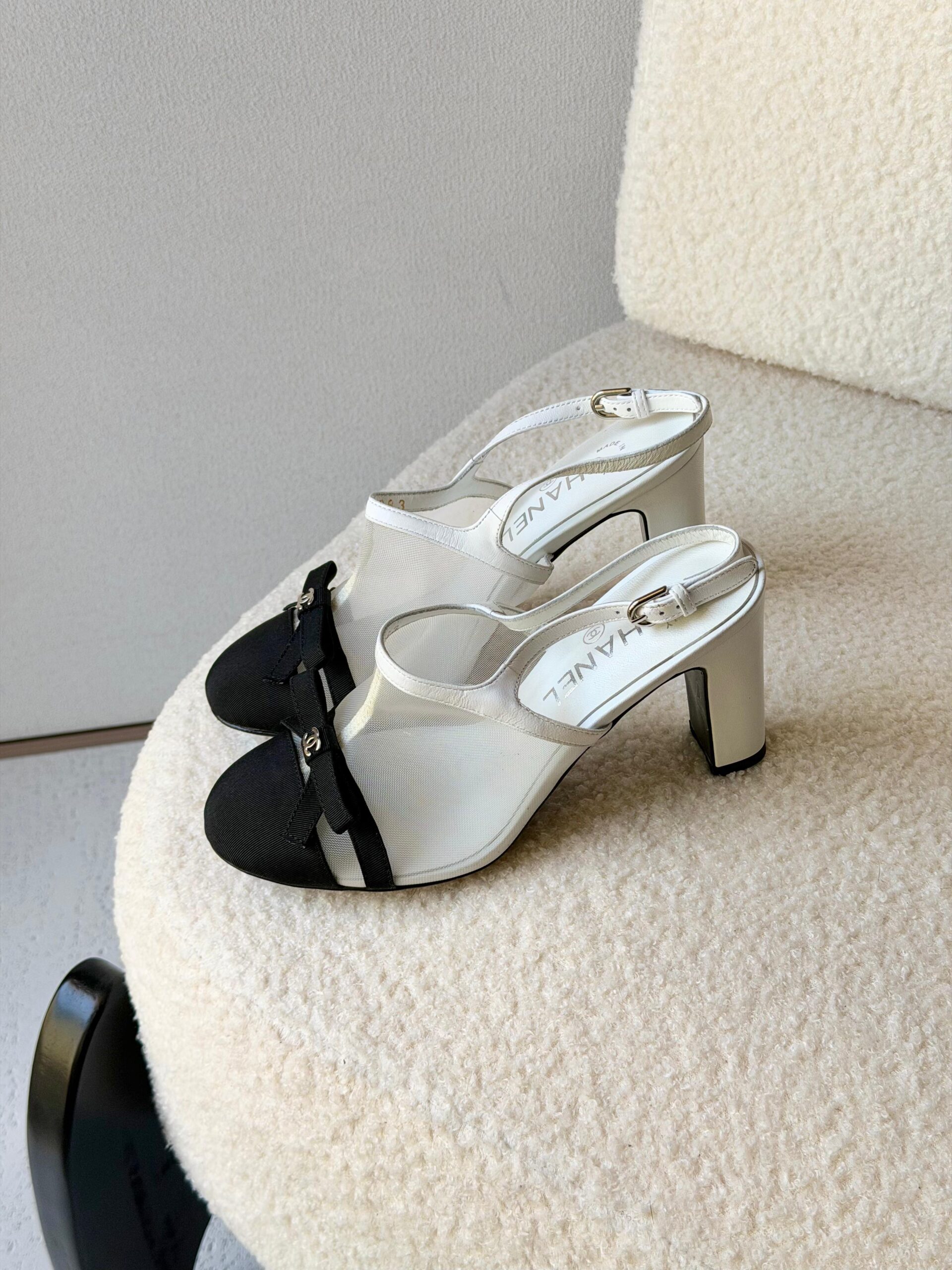 Chanel Heeled Slingbacks in Mesh and Grosgrain - Image 2
