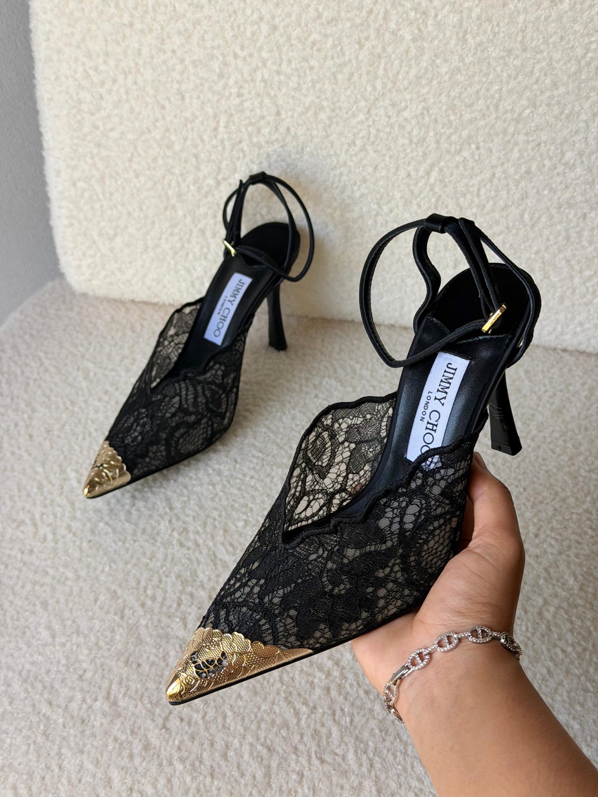 Jimmy Choo Black Faiz 100 Lace Pumps - Image 14