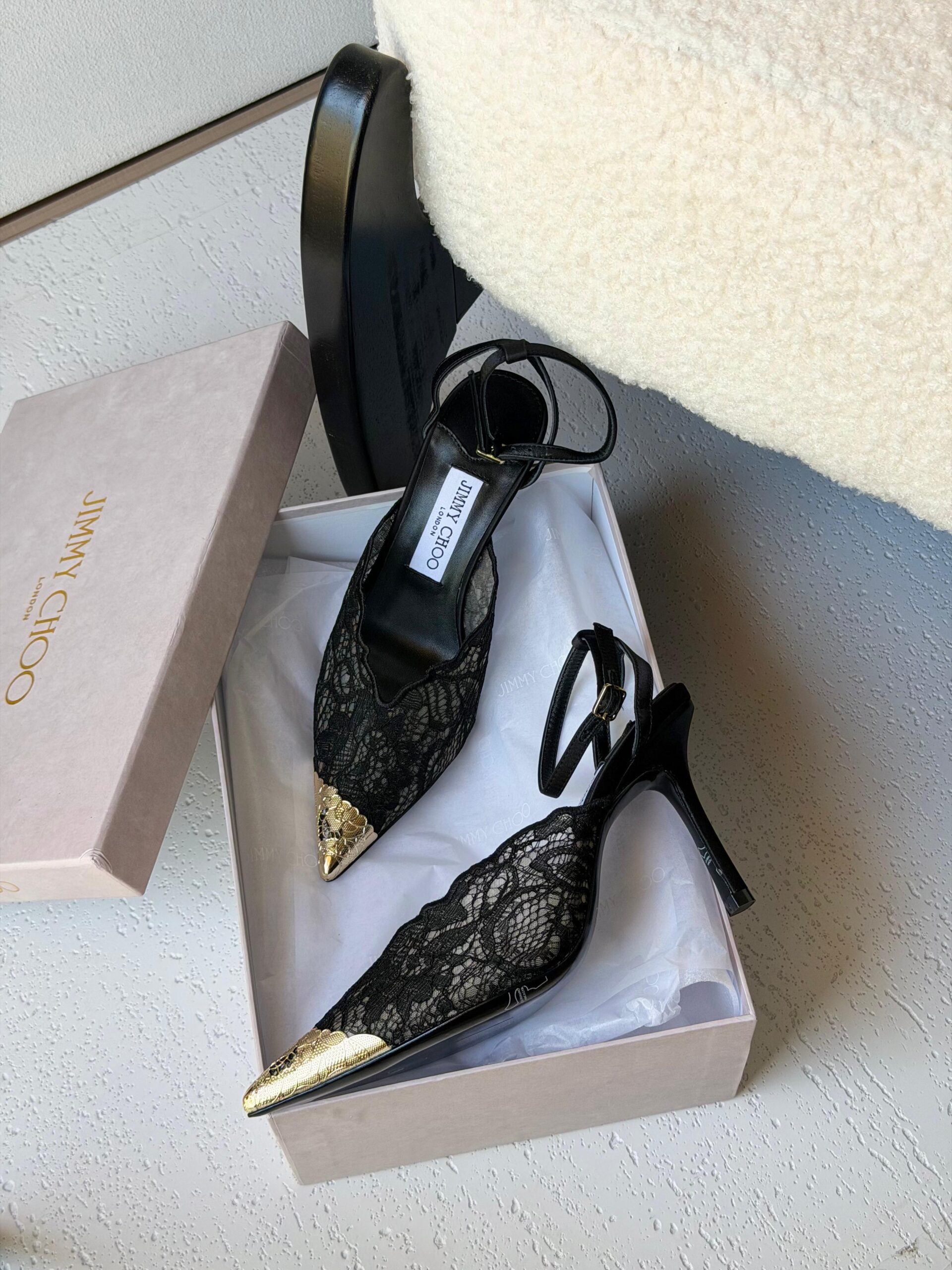 Jimmy Choo Black Faiz 100 Lace Pumps - Image 13