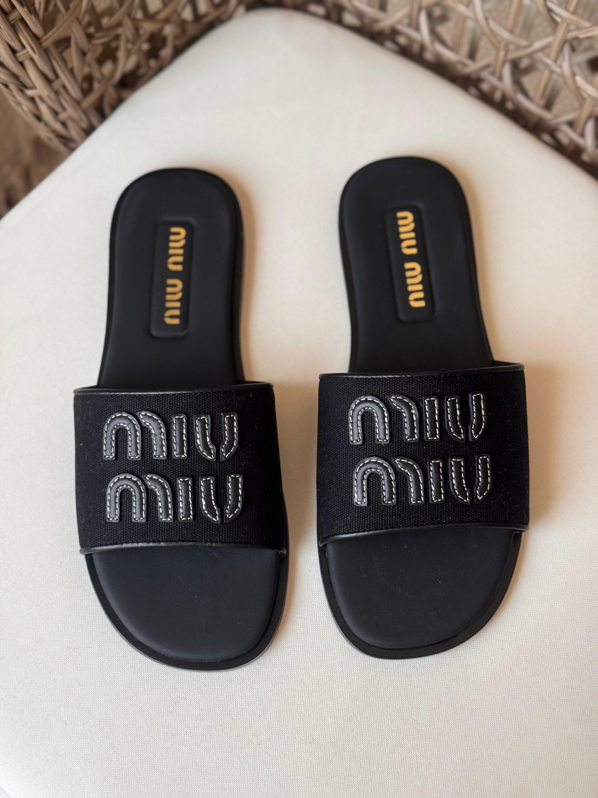 Miu Miu Canvas and leather slide sandals - Image 3