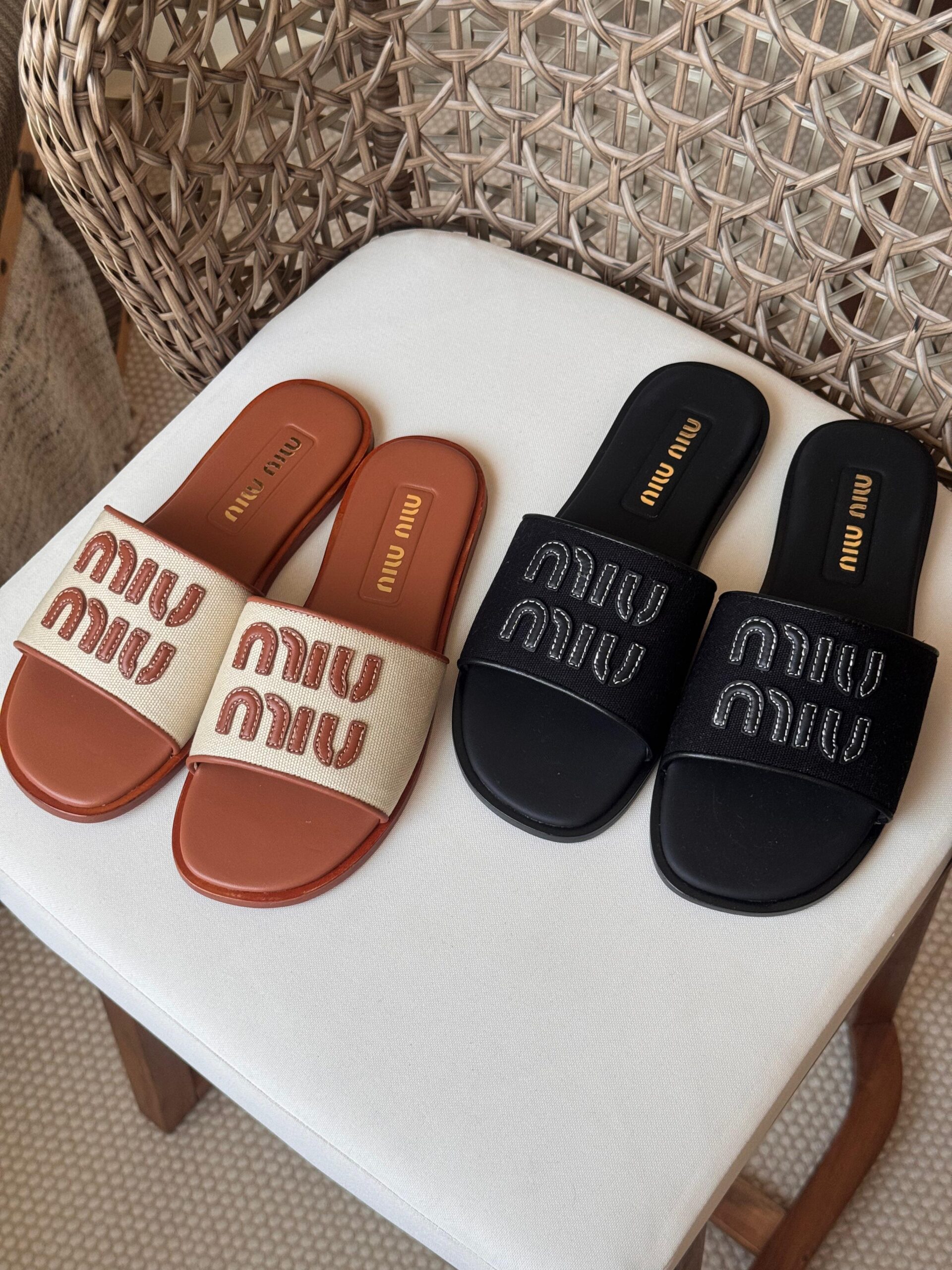 Miu Miu Canvas and leather slide sandals - Image 2