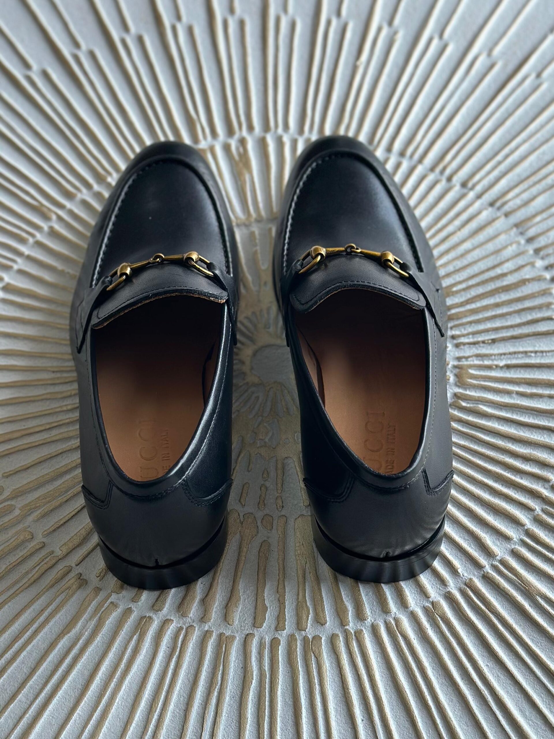 Gucci Black Leather Web Horsebit Loafers - Image 3