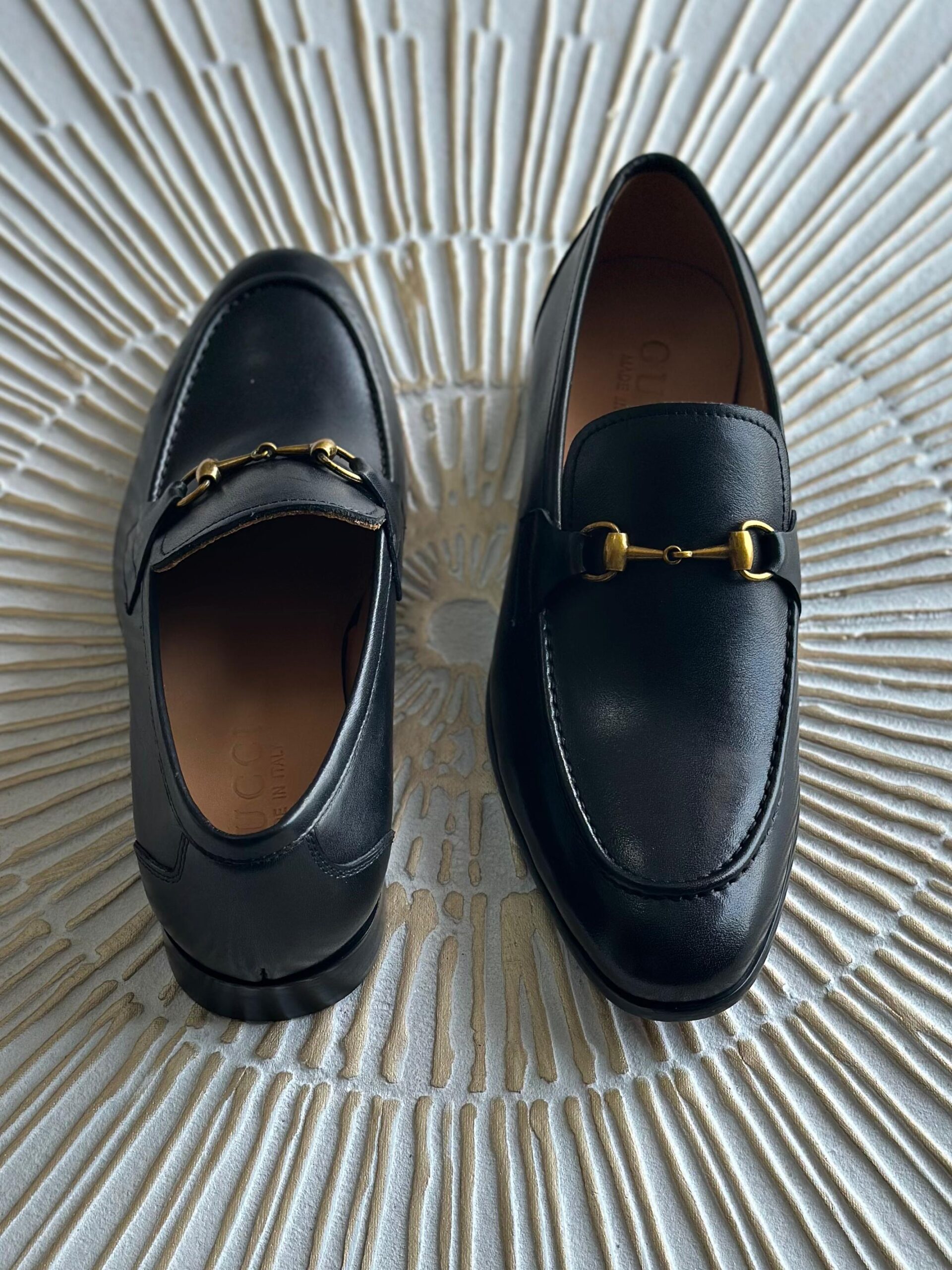 Gucci Black Leather Web Horsebit Loafers - Image 2