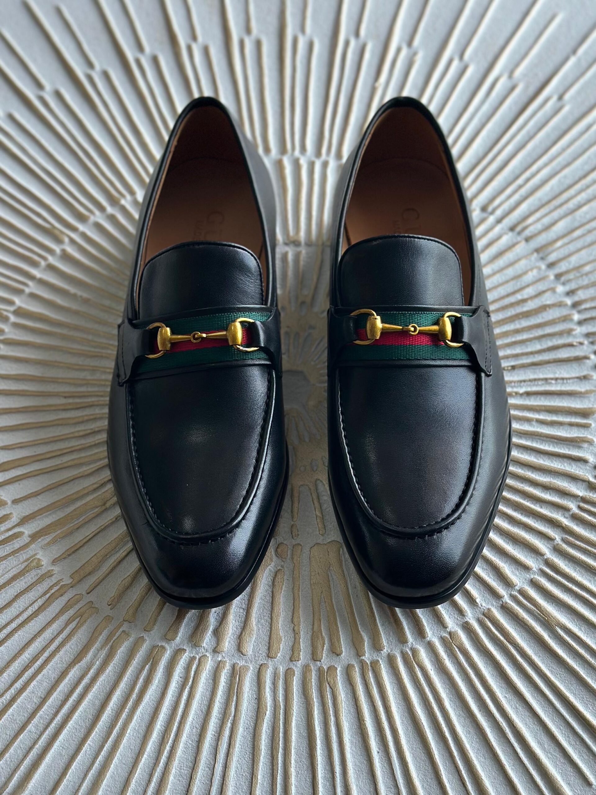 Gucci Black Leather Web Horsebit Loafers - Image 4