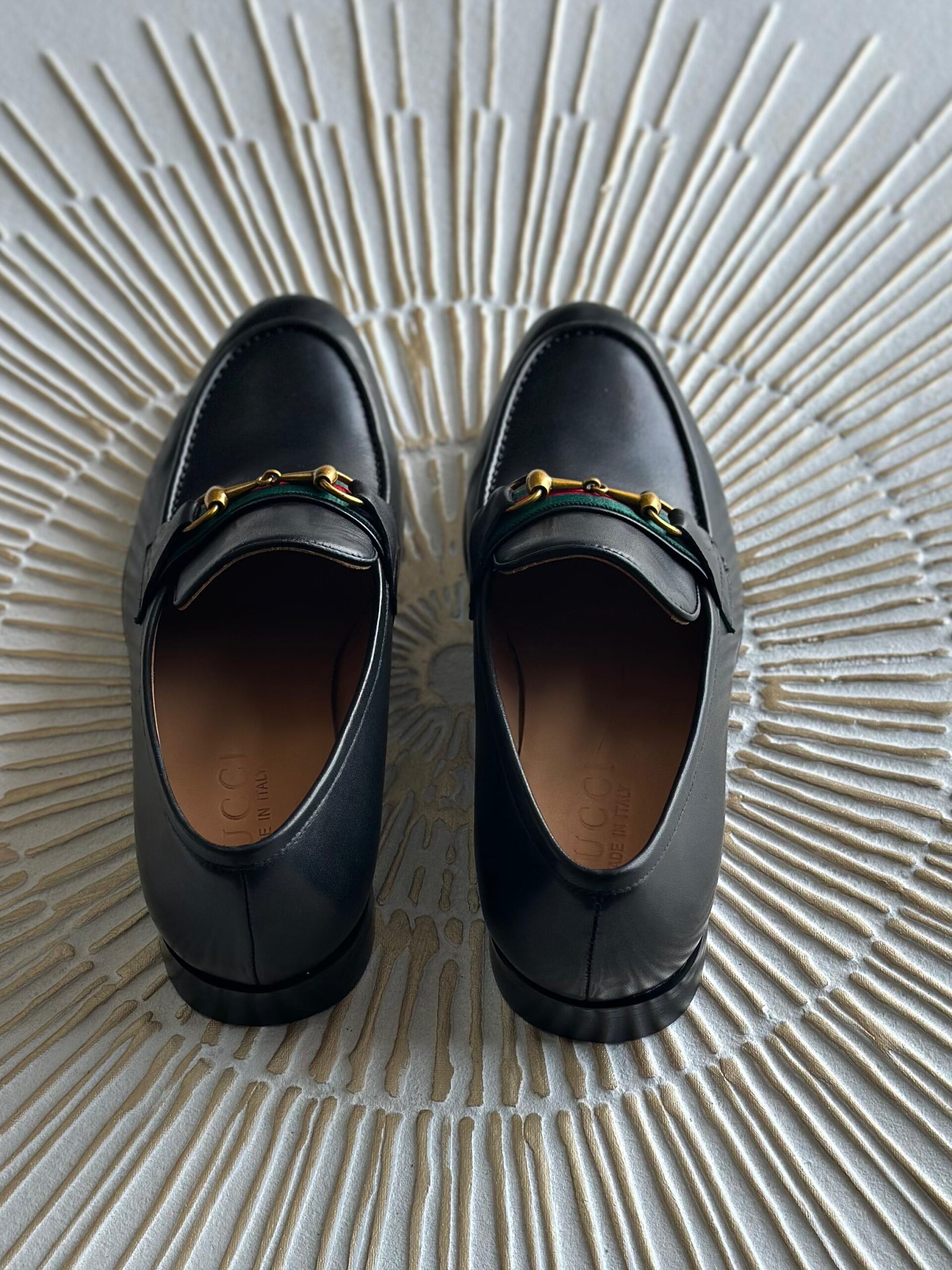 Gucci Black Leather Web Horsebit Loafers - Image 3
